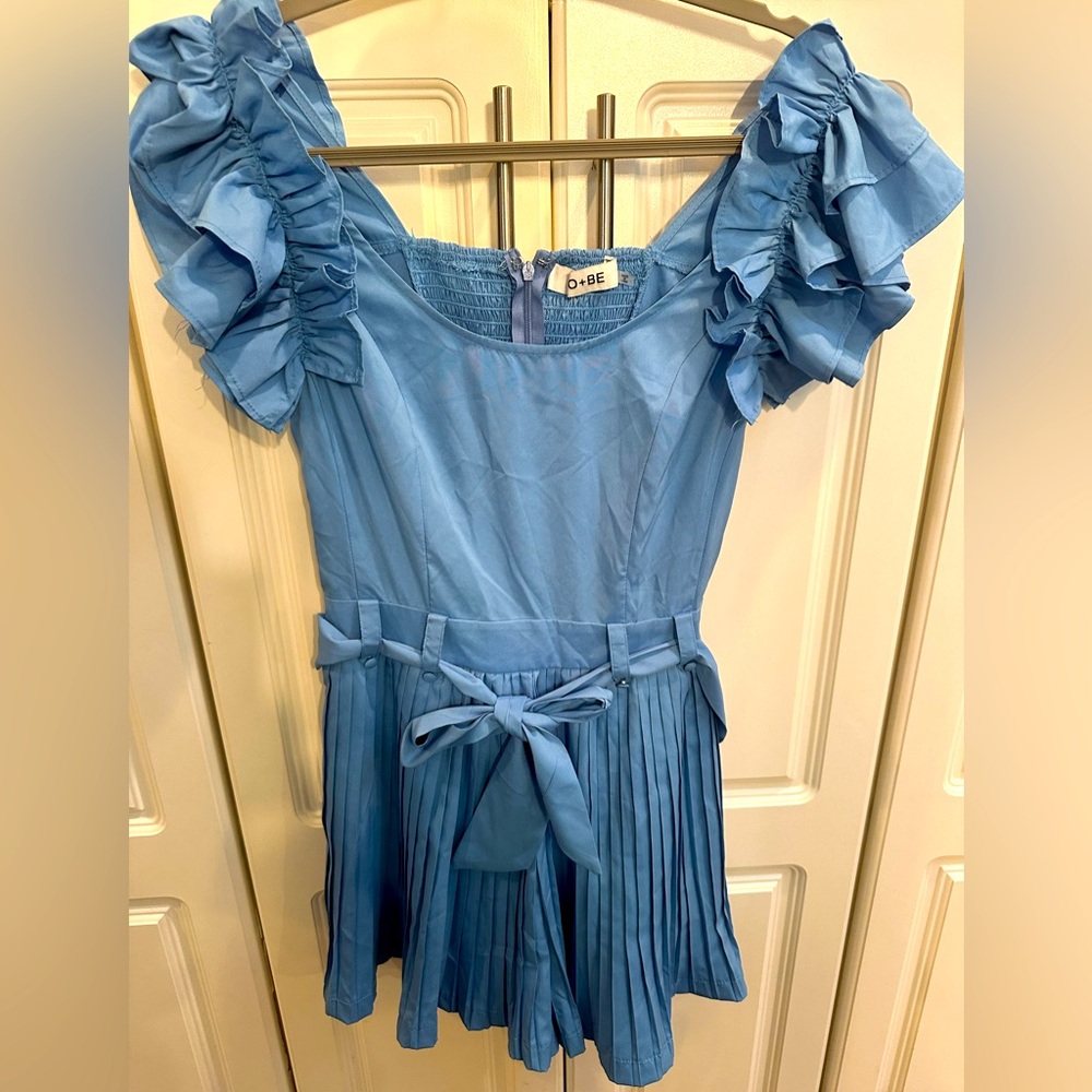 DO+BE Ruffle Blue Tie Front Mini Dress